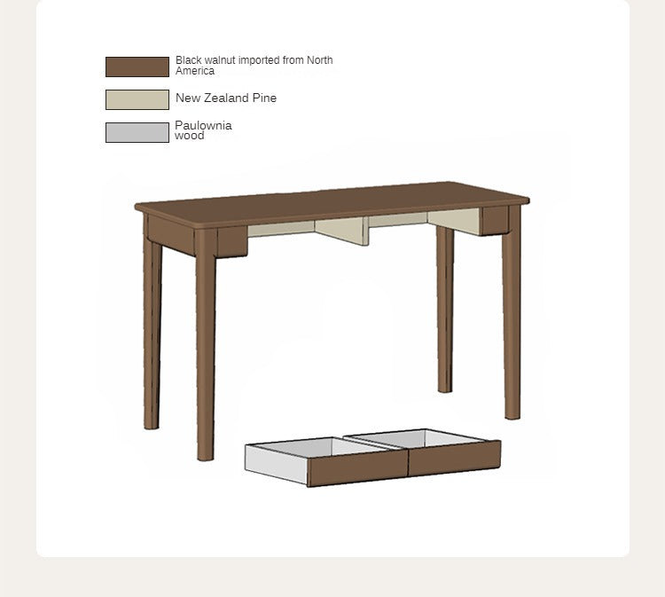 Black Walnut Solid Wood Desk With Drawers