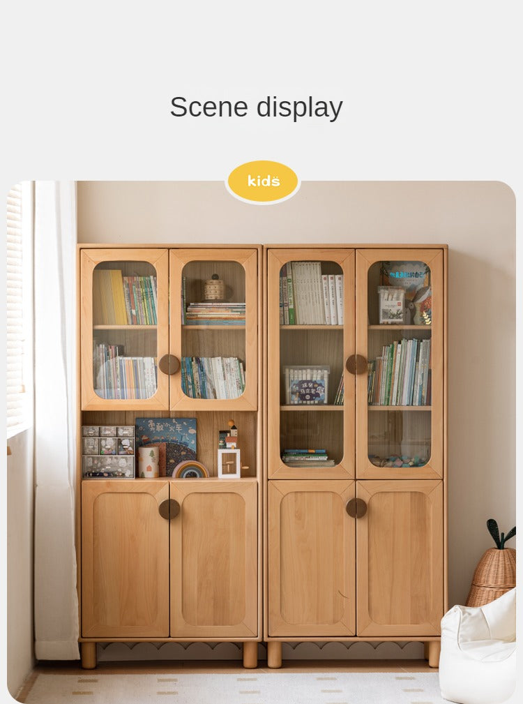 Beech Solid Wood Bookcase Study Bookshelf Cabinet Combination