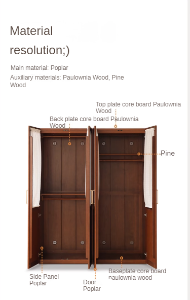 Poplar Solid Wood Modern Retro Style Double Door Wardrobet.