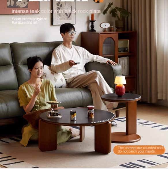 Poplar Solid Wood Rock Board Medieval Round Coffee Table