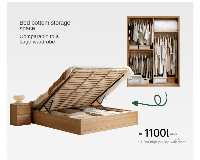 Oak,Rubberwood Solid Wood Box Simple Bed Log Style