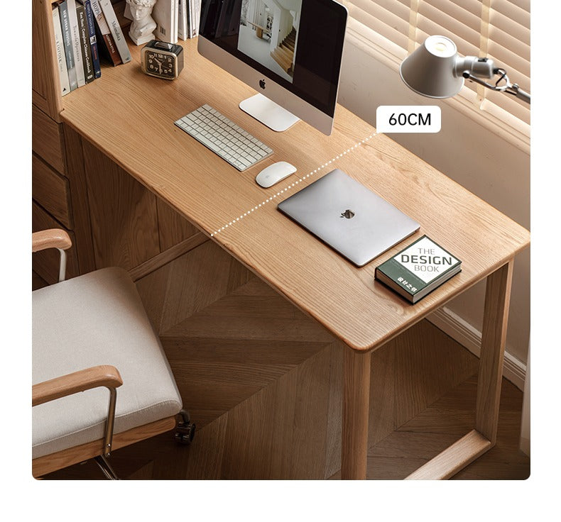 Oak Solid Wood Desk with Bookshelf and Drawer
