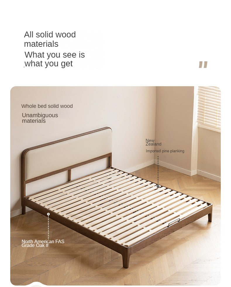 Rubber wood, Oak Solid Wood Bed Technology Fabric