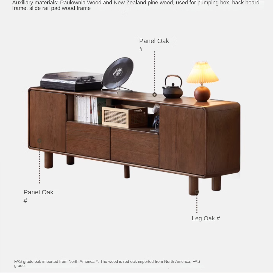 Oak Solid Wood Storage Floor TV Cabinet.