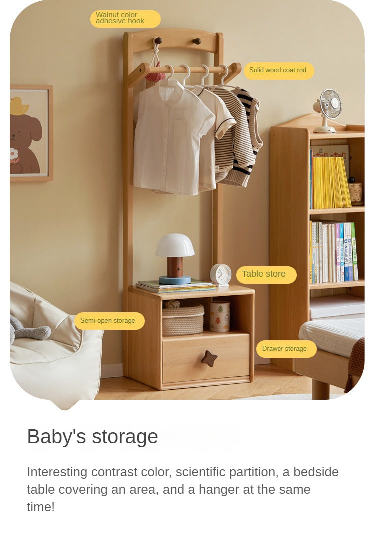 Beech Solid Wood Children's Clothes Rack, Nightstand