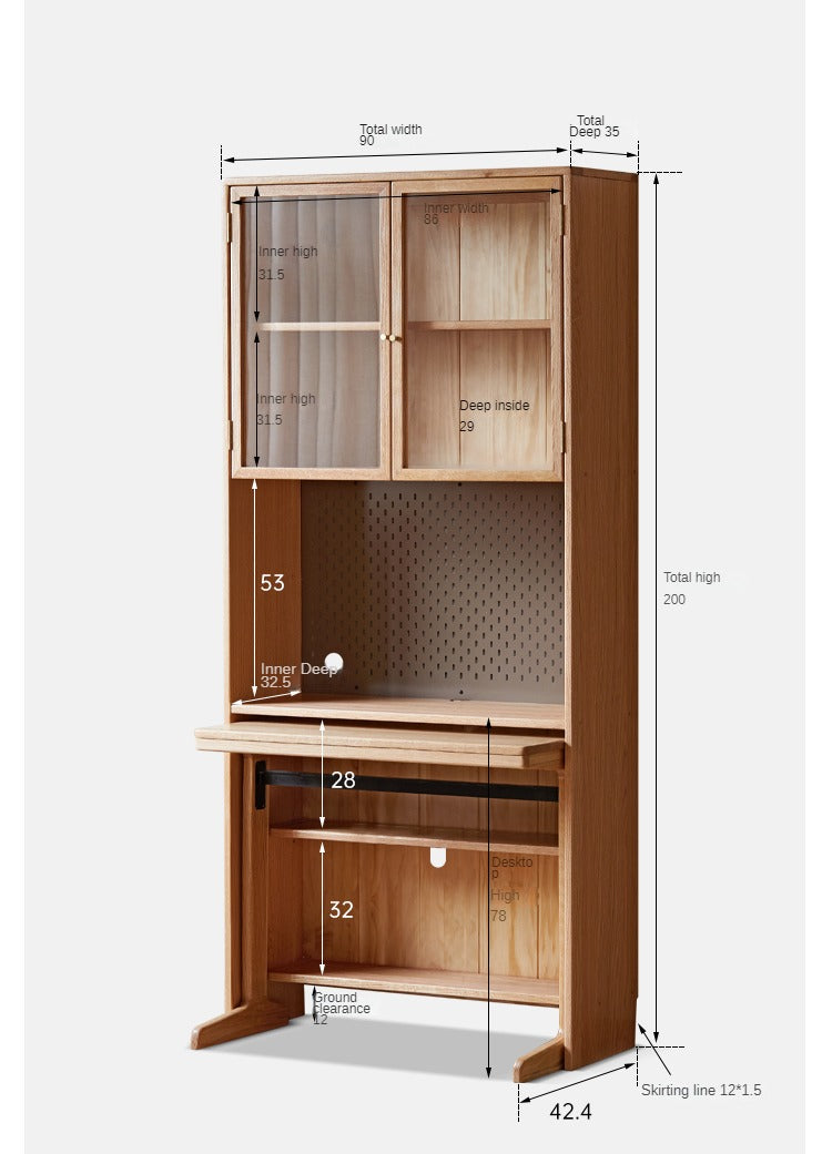 Oak, Cherry Solid Wood Desk Bookshelf Integrated Study Table