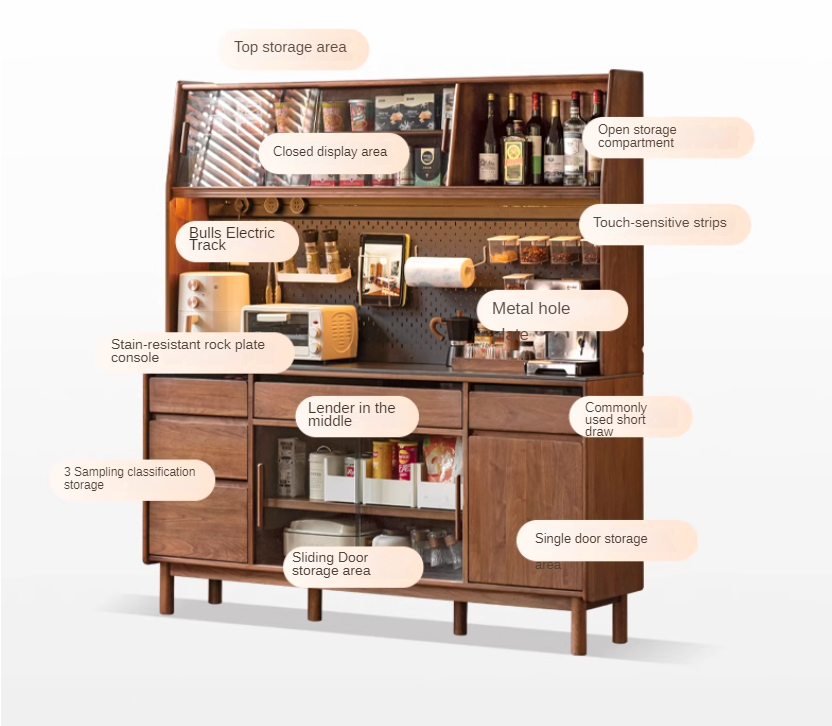 Black Walnut, Sandalwood Solid Wood Light Luxury Rock Plate Sideboard