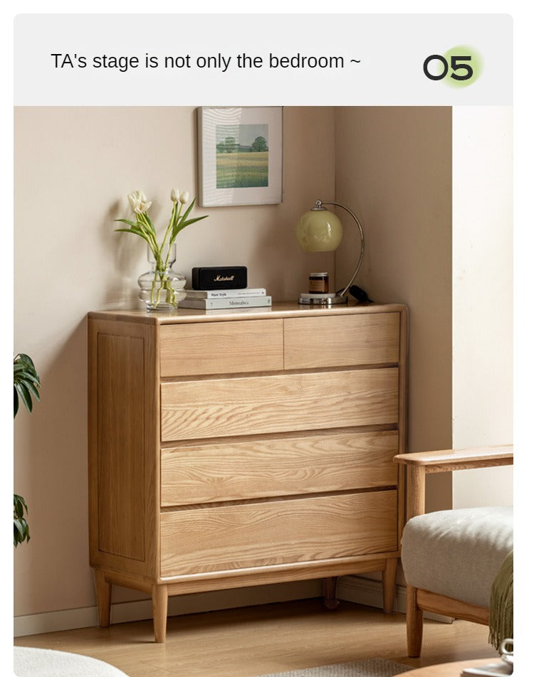 Ash Solid Wood Storage Drawer Cabinet)