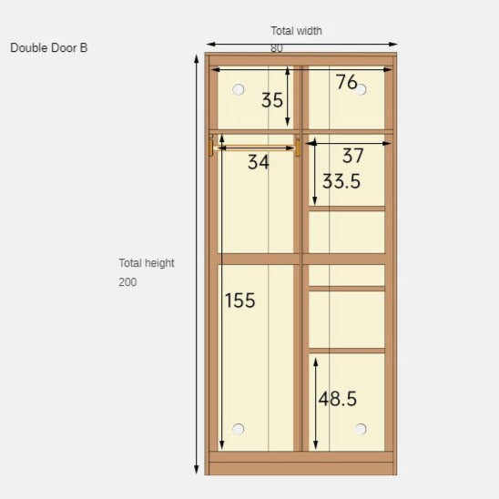 Oak Solid Wood Narrow Wardrobe.