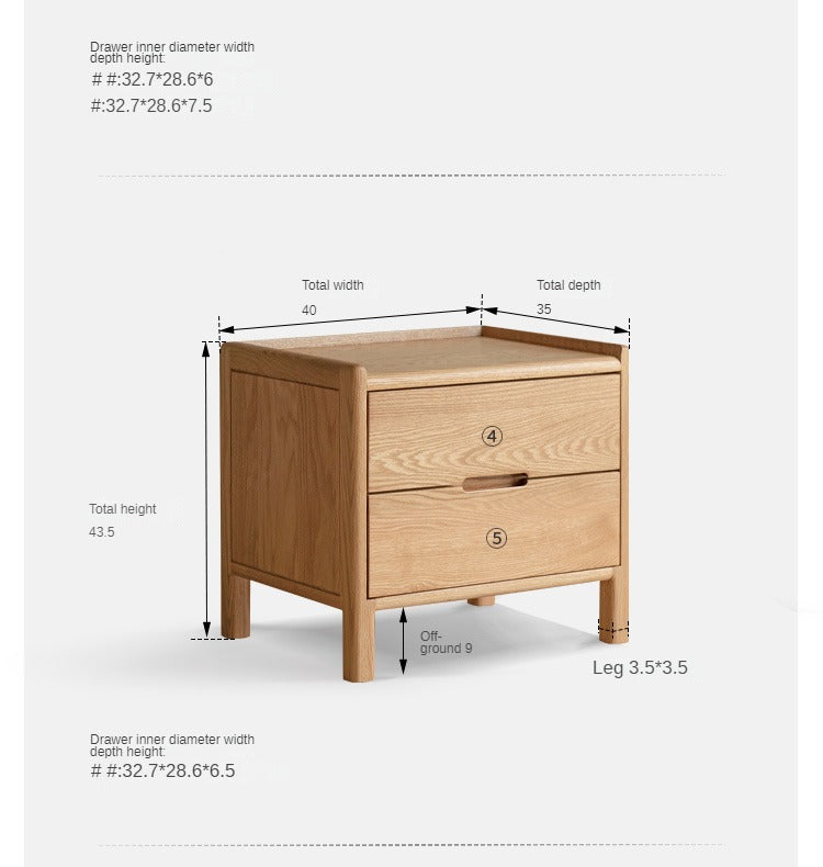 Oak Solid Wood, Solid Rubberwood Nordic Modern Nightstand.
