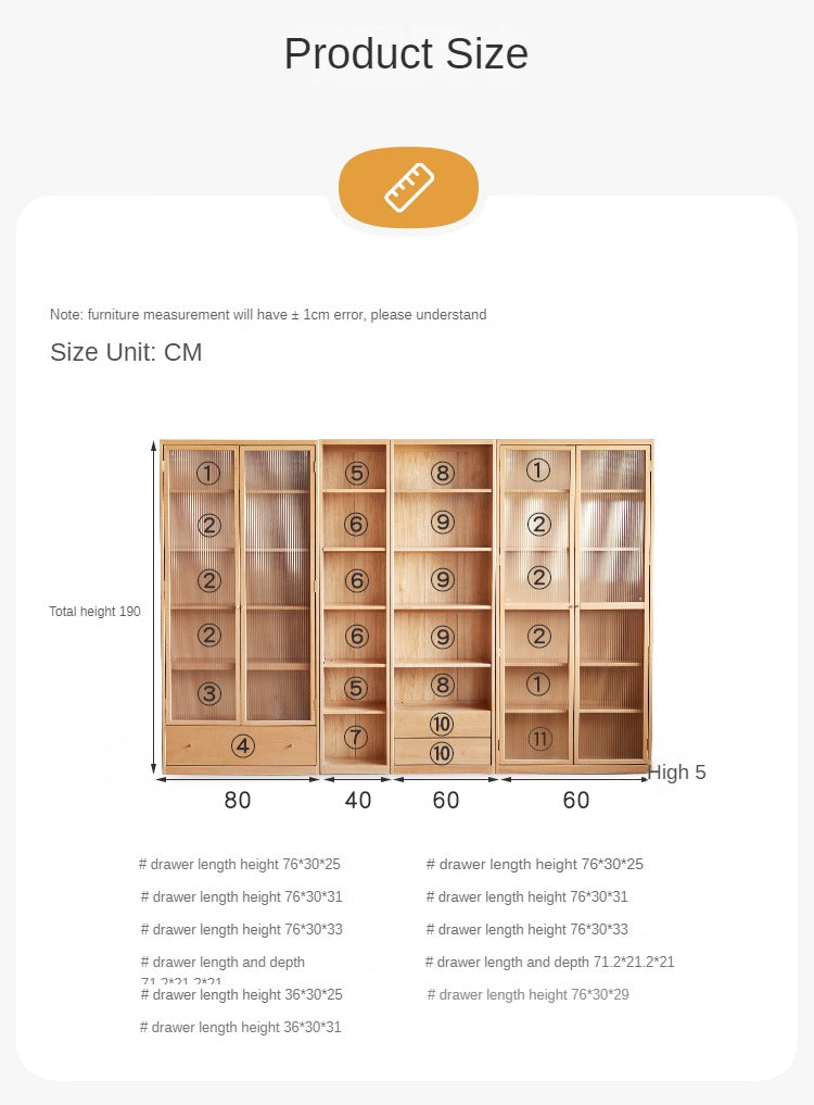 Beech European Solid Wood Bookcase Combination Cabinet