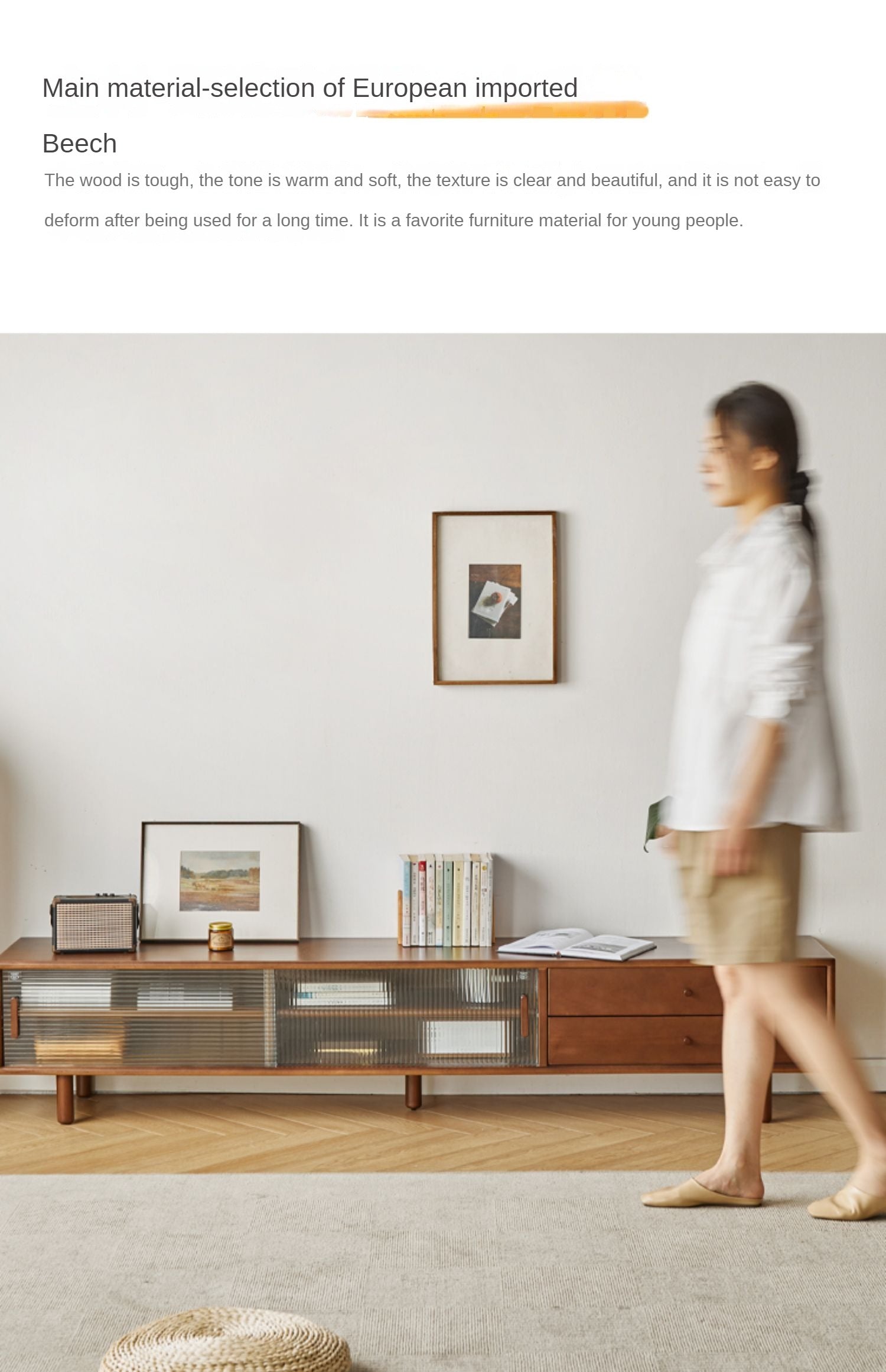 Beech Solid Wood Large TV Cabinet.