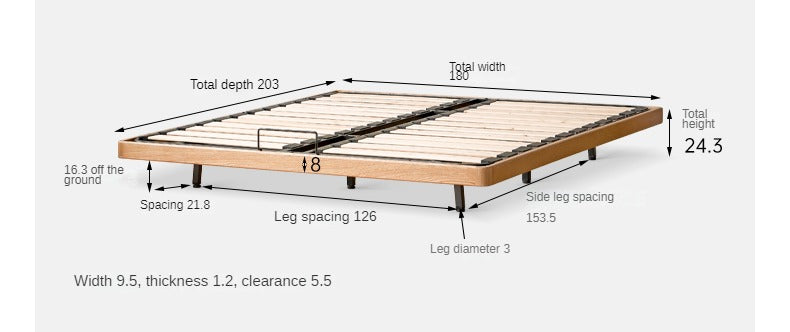 Oak Solid Wood platform bed, headboard-free bed Night Light Suspended Bed