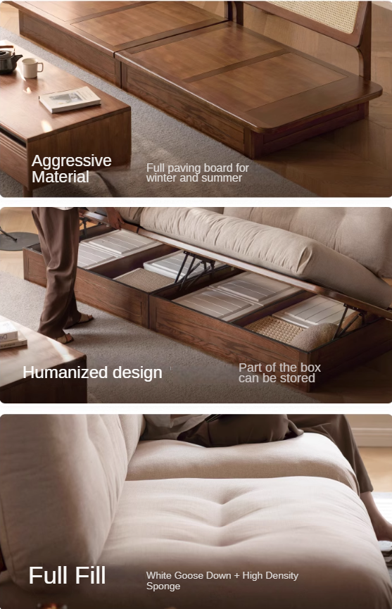 Oak Solid Wood Modern Fabric Sofa.