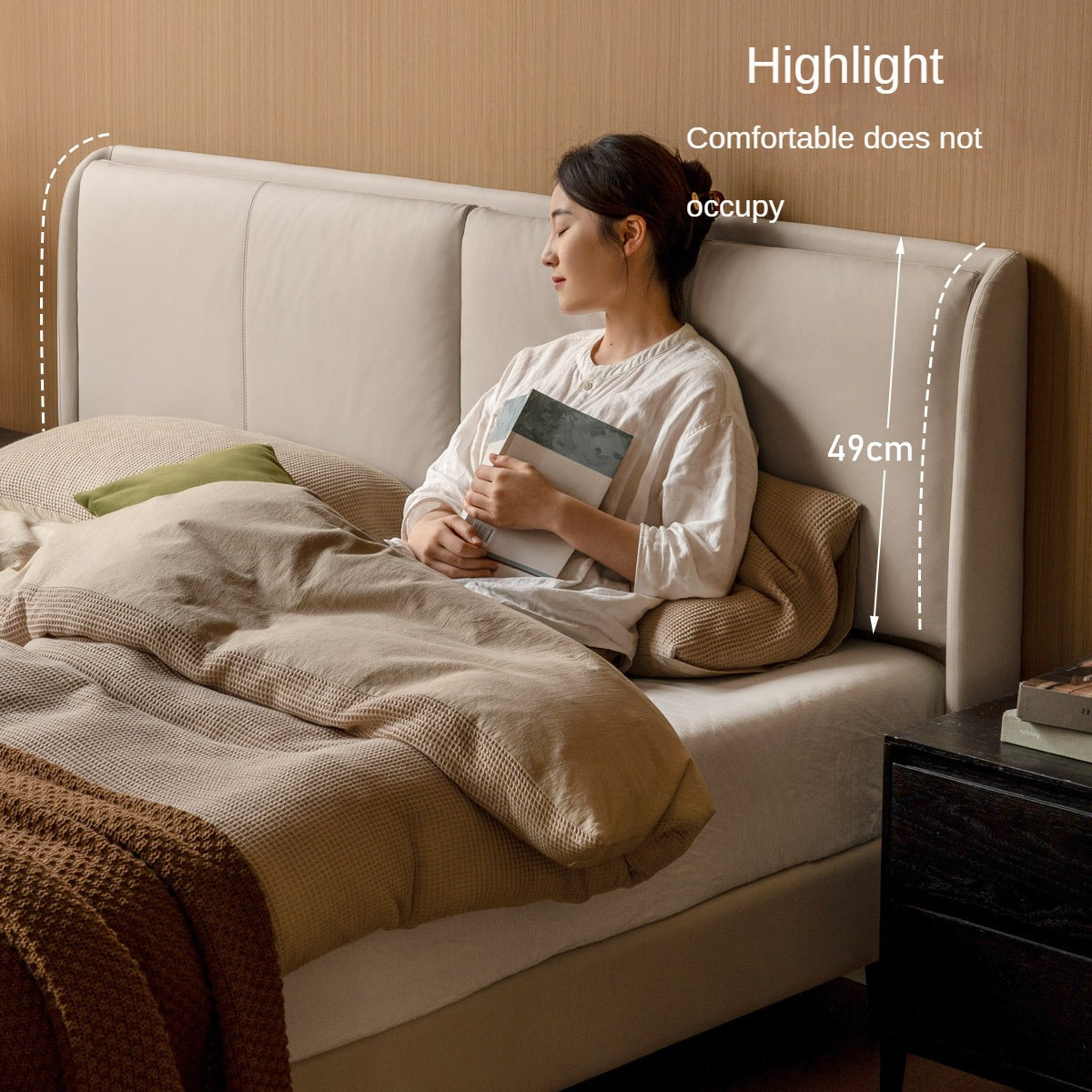 Leather Bed Cream Style First Layer of Yellow Cowhide Bed