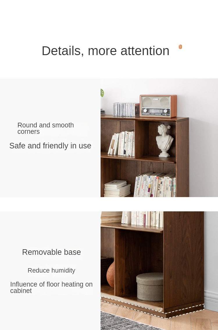Black Walnut Solid Wood Floor-standing Low Bookcase Combination Bookshelf