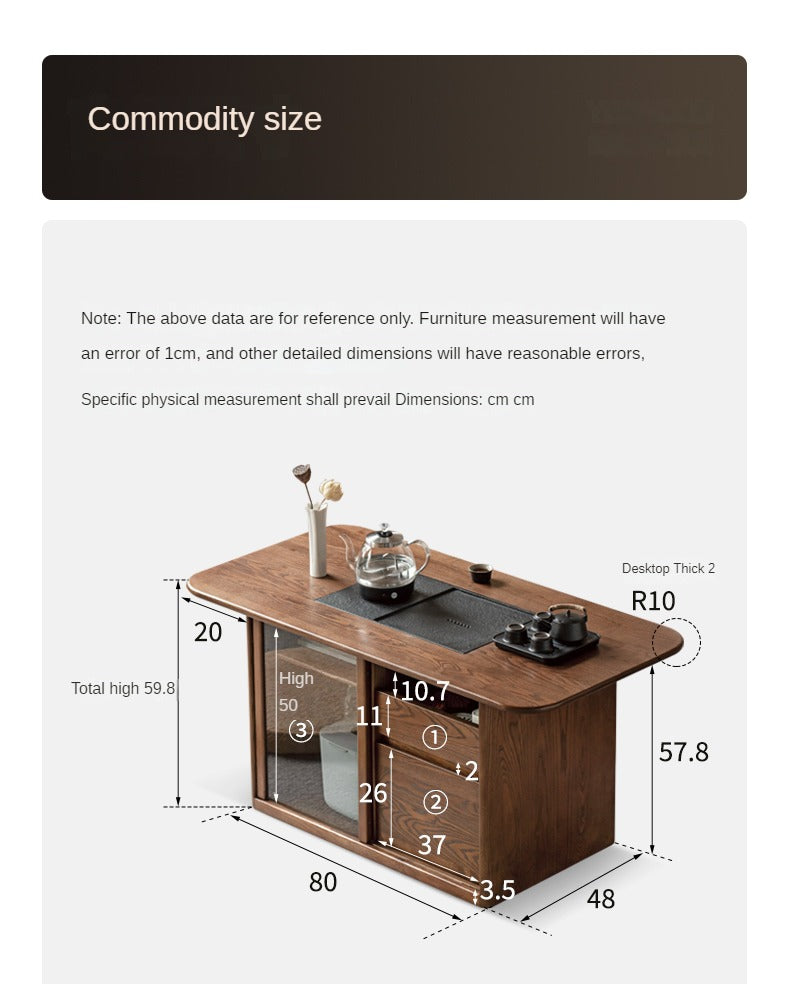 Ash Solid Wood Mobile Tea Brewing Integrated Tea Table