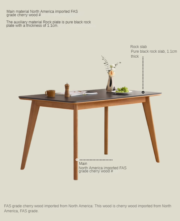 Cherry Solid Wood Retro Rock Plate Dining Table.