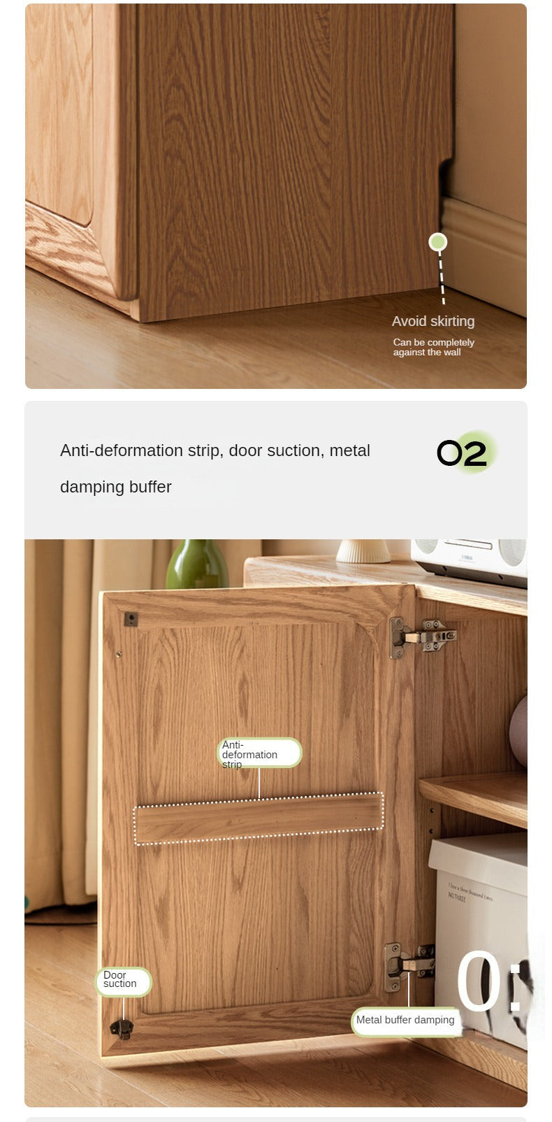 Oak Solid Wood Modern Floor Storage TV Cabinet.