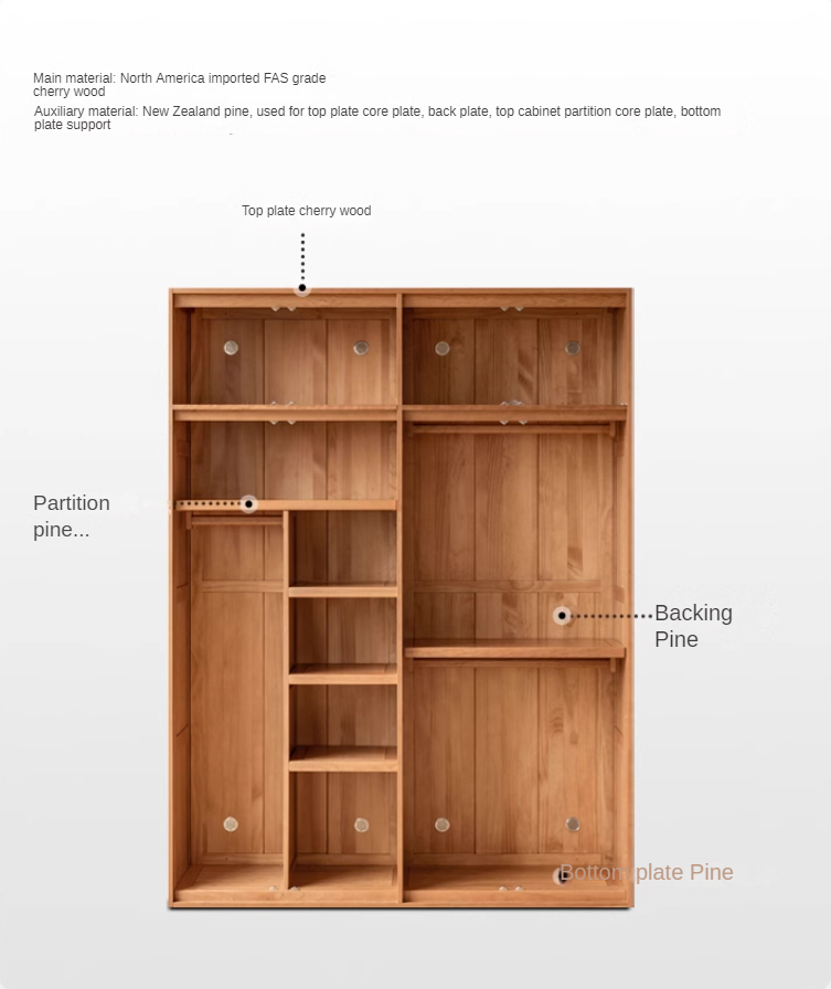 Cherry Solid Wood Middle Ages Skeleton Line Large Wardrobe.