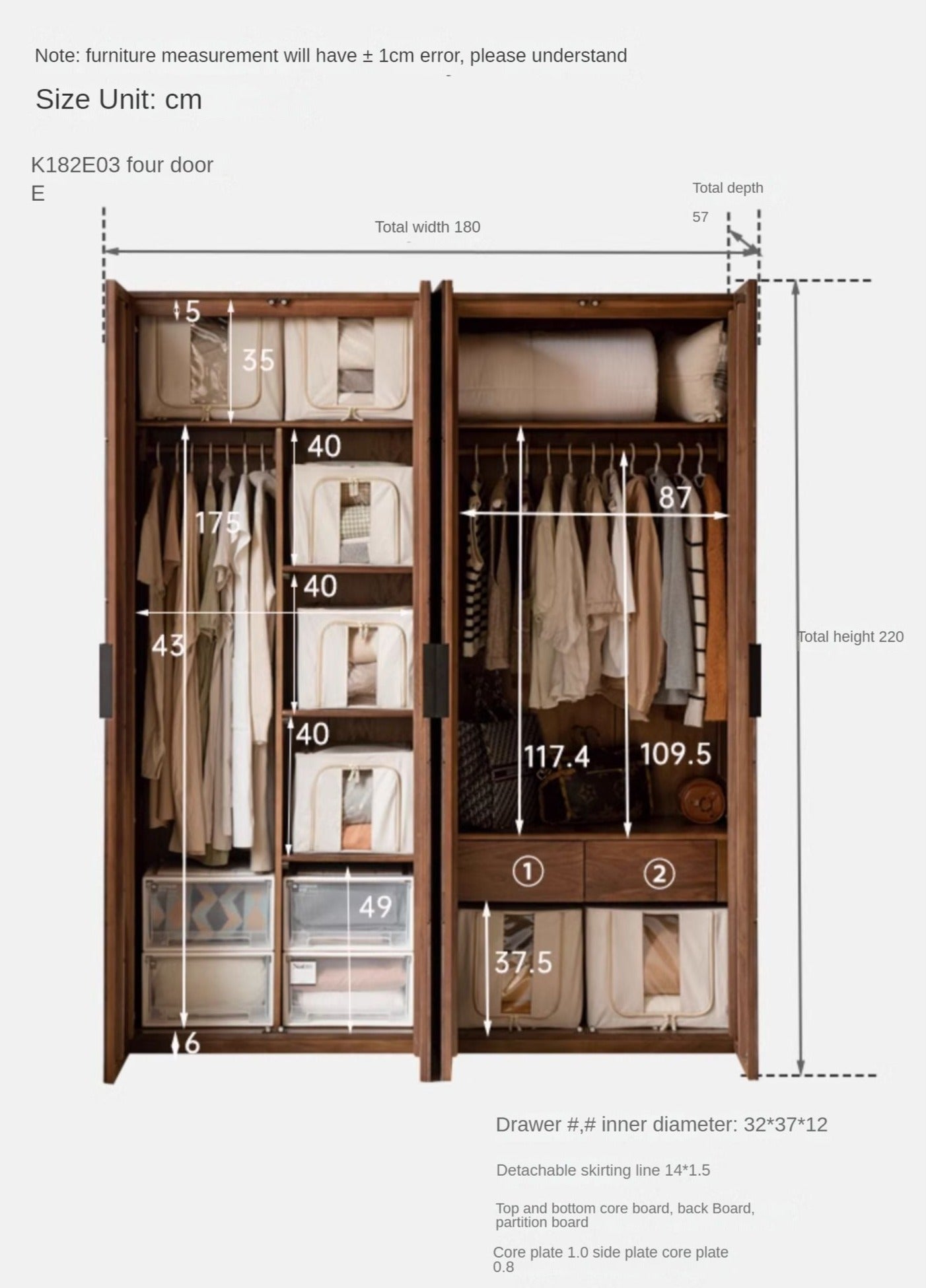 Black Walnut Solid Wood Wardrobe Combination.