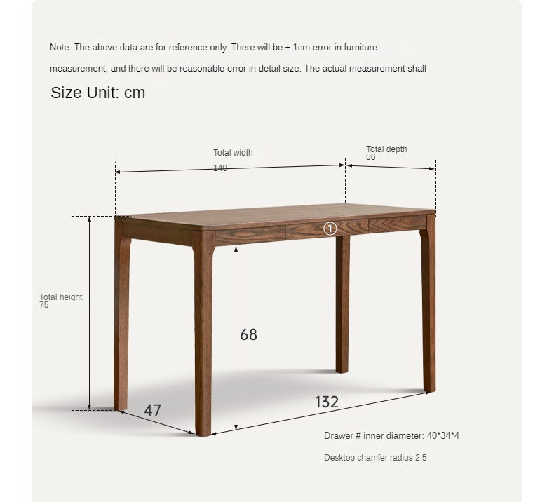 Oak, Beech Solid Wood Walnut Color Office Desk