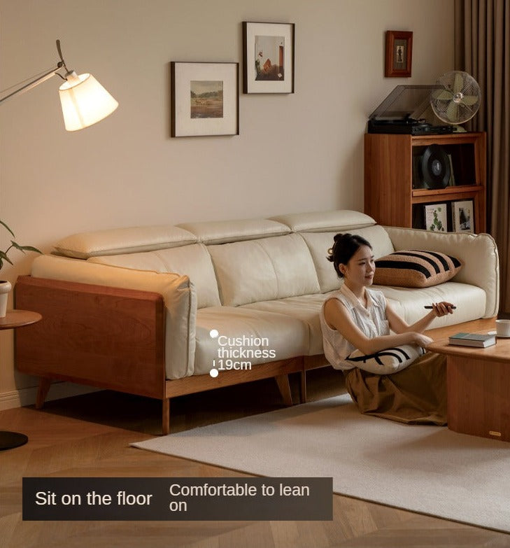 Cherry Solid Wood Black Label Leather Down Sofa.