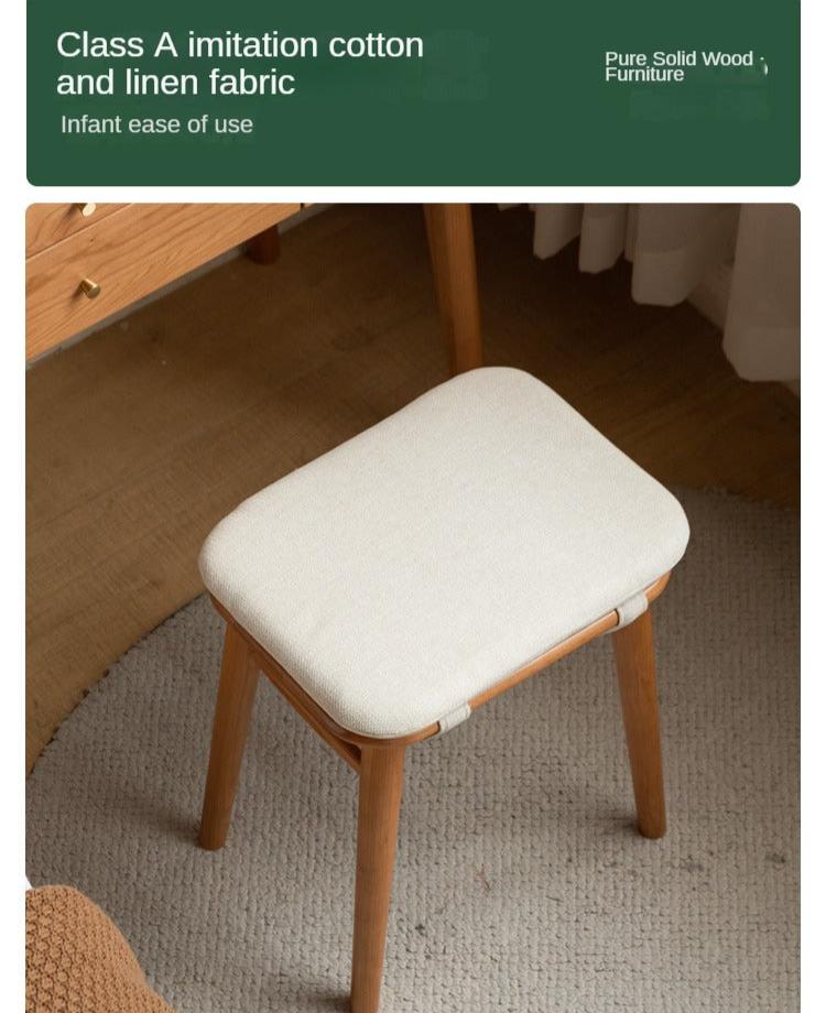Black Walnut, Cherry, Oak, Sandalwood, Solid RubberWood Modern Light Luxury Makeup Stool