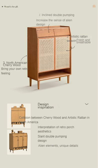 Сherry Solid Wood Rattan Locker Shoe Cabinet