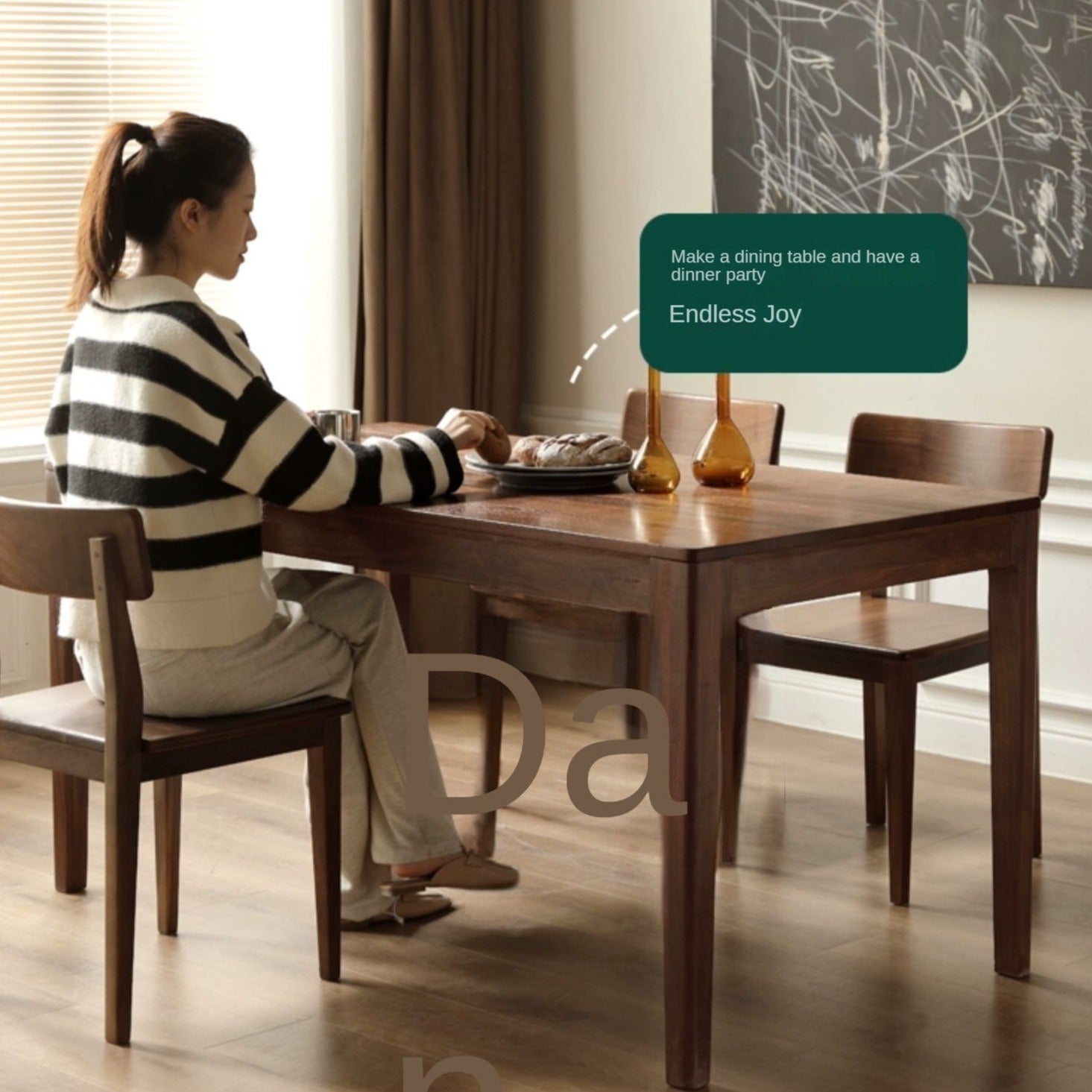 Black Walnut, Sandalwood Solid Wood Rectangular Dining Table