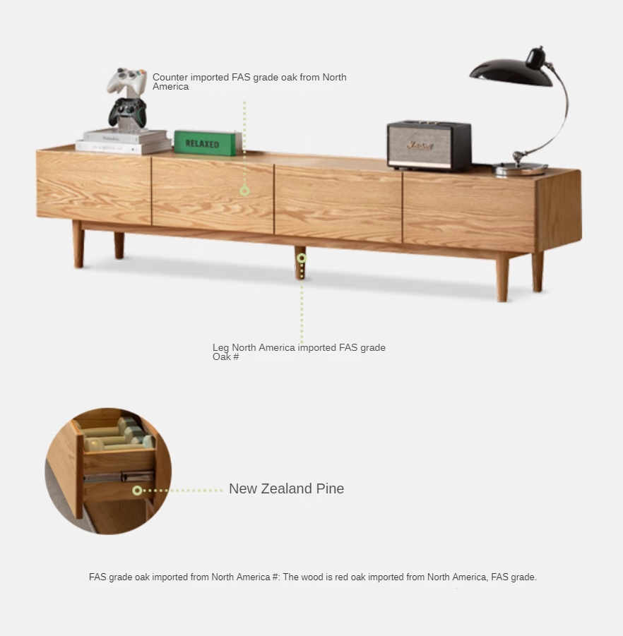 Oak Solid Wood Modern Locker Integrated TV Cabinet.