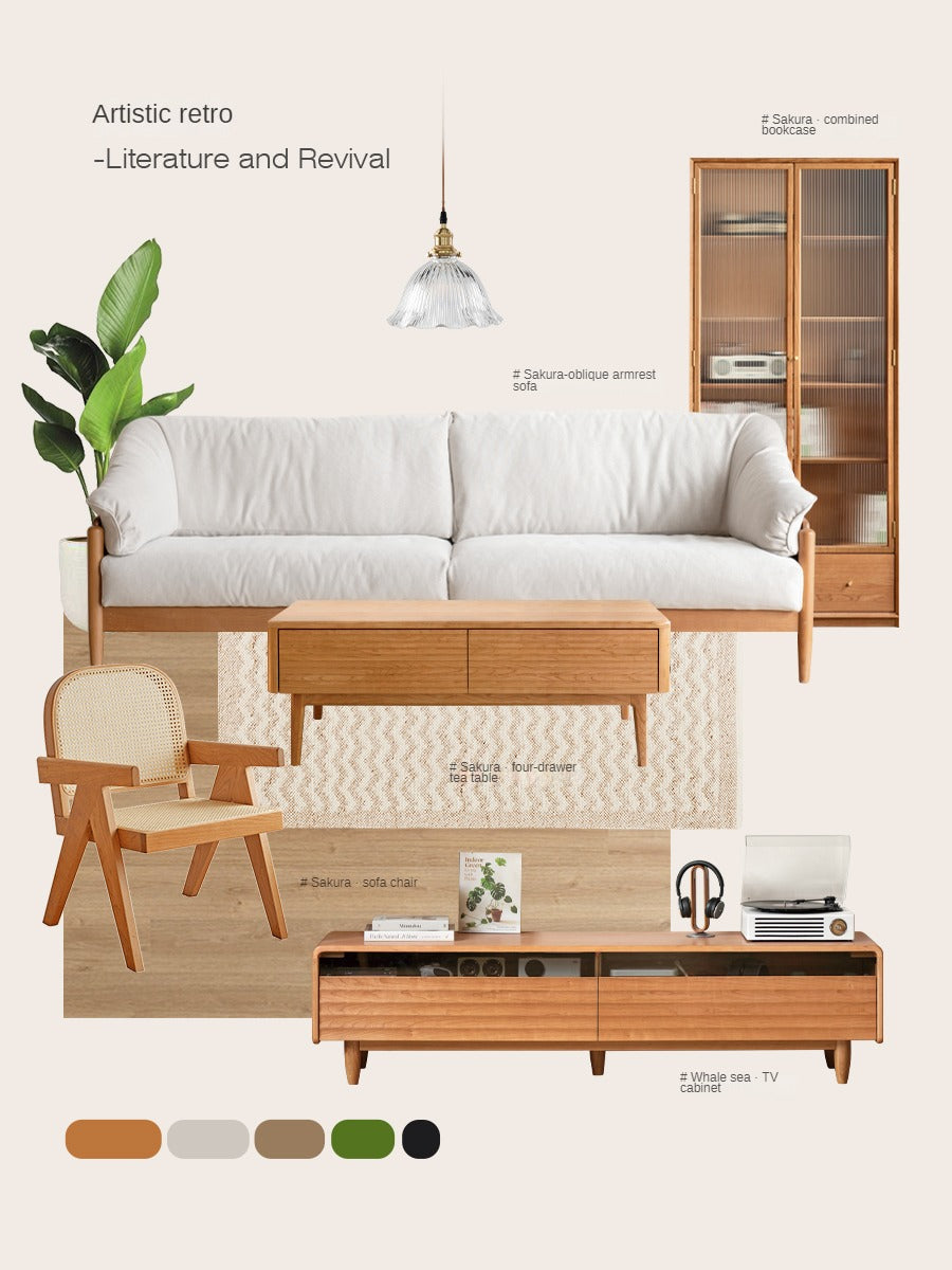 Cherry Wood Combination Bookcase Floor Shelf Glass Door Bookcase