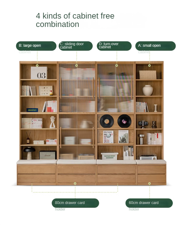 Ash, Oak Solid Wood Modern Combination Bookcase Integrated Card Seat