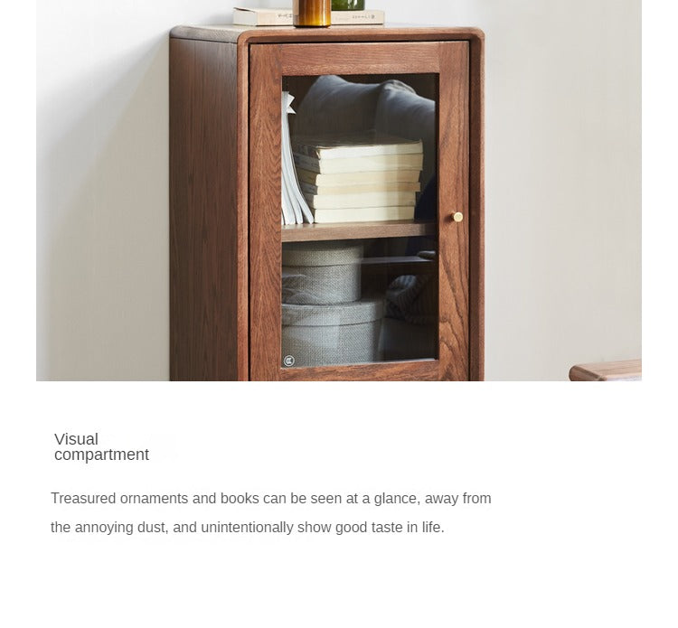 Oak Solid Wood Side Cabinet, Walnut Color
