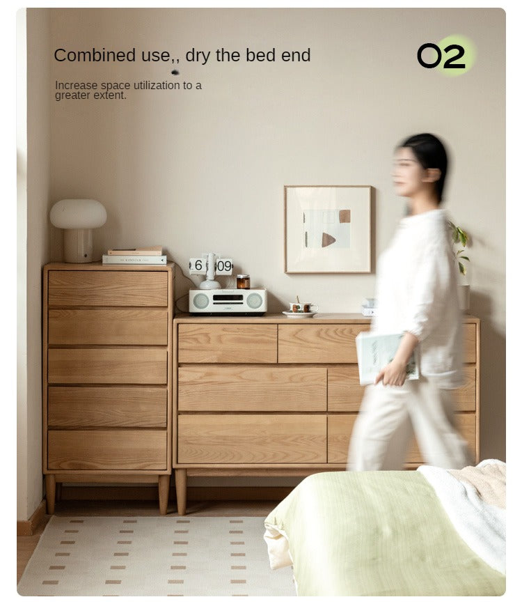 Ash Solid Wood Dresser, Drawer Storage Cabinet