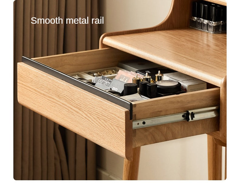 Oak, Ash Solid Wood Vanity Table Shelf Integrated.