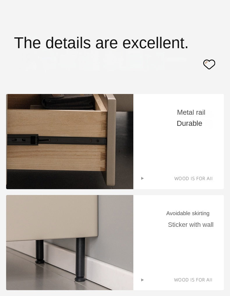 Poplar Solid Wood Gray Light Luxury Nightstand.