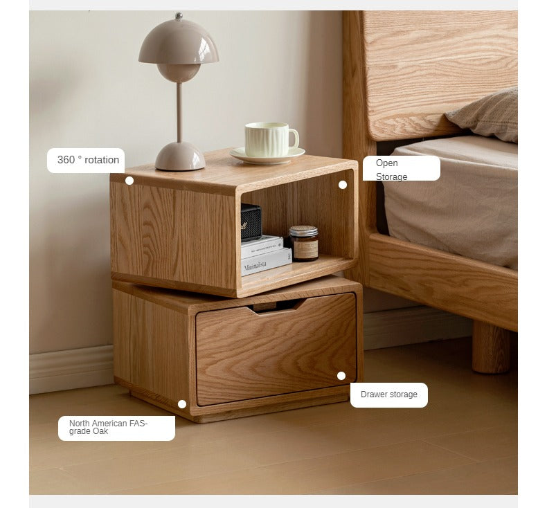 Oak Solid Wood SideTable Rotating Nightstand.
