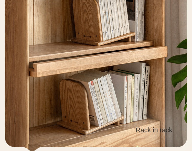Oak, Solid Rubberwood Modern Desktop Small Bookshelf