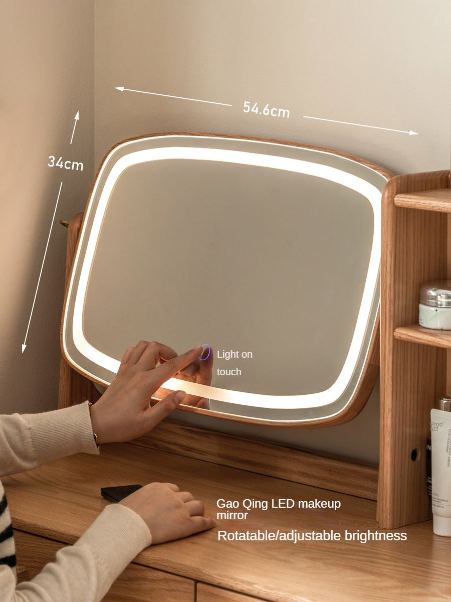 Oak, Ash Solid Wood Dressing Table Lighted Makeup Mirror.