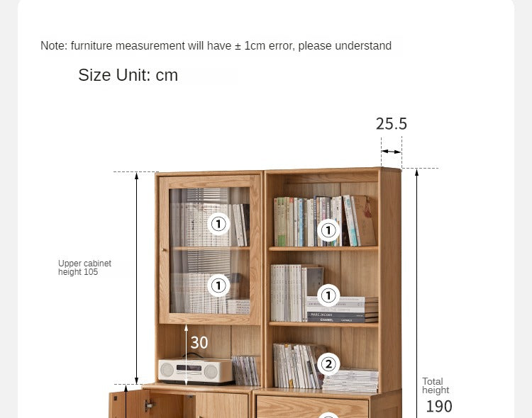 Floor-to-ceiling combination bookshelf, glass bookcase Oak"