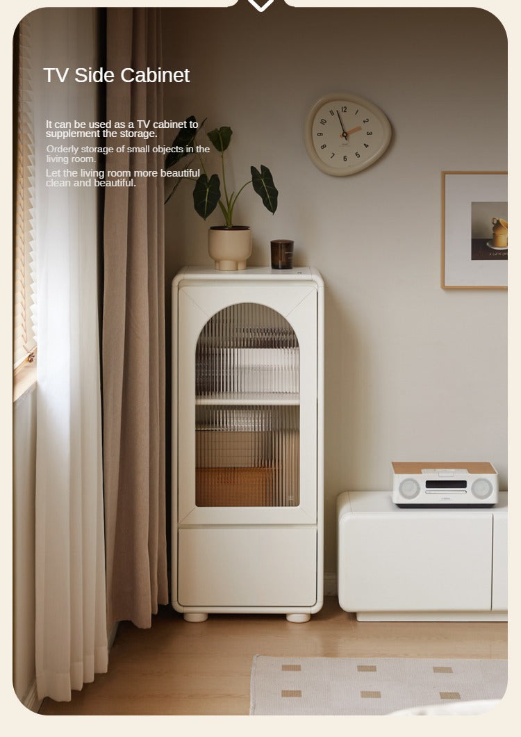 Poplar Solid Wood White Cream Style Floor Side Cabinet.