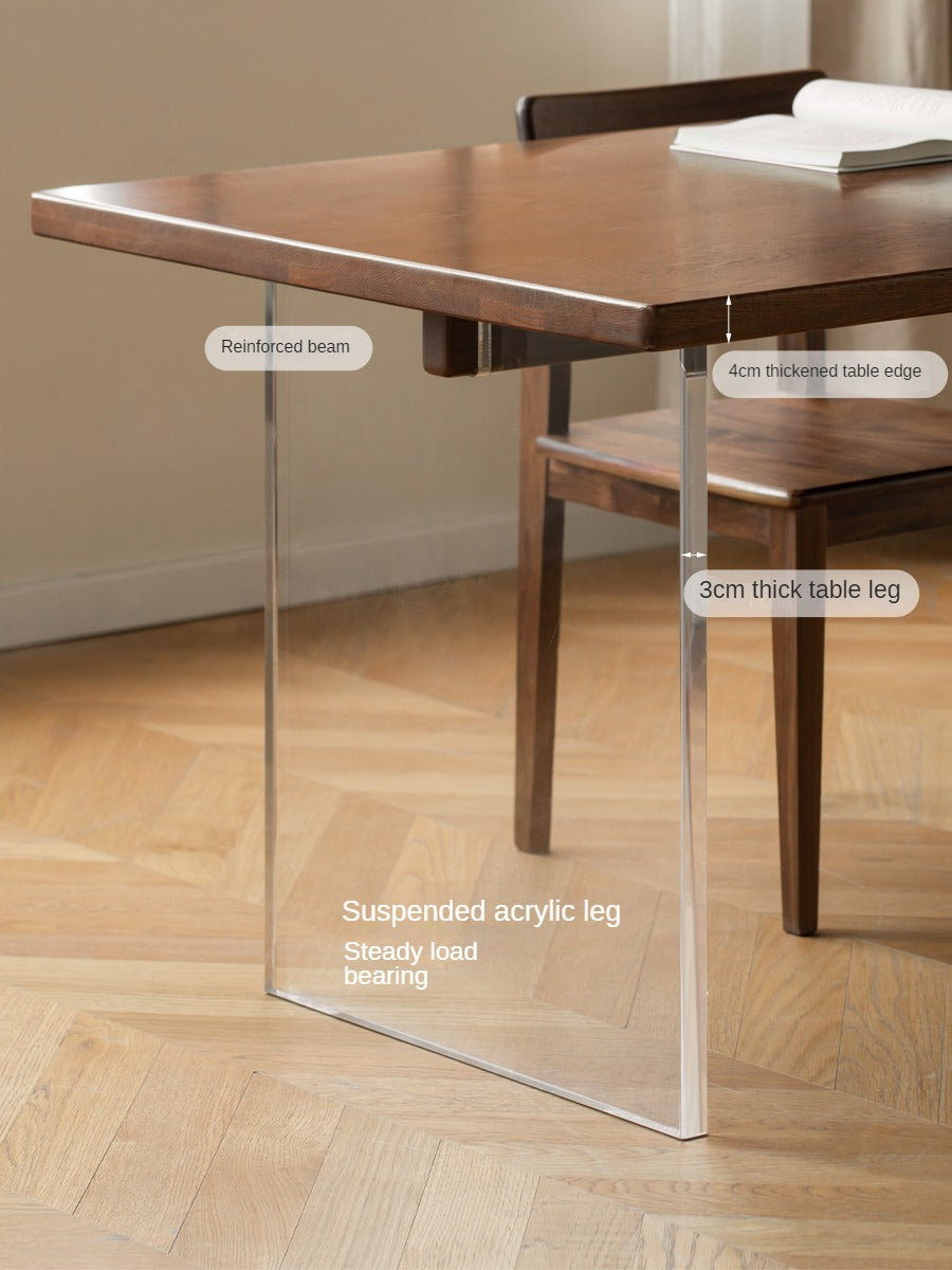 Black Walnut, South American Walnut, Oak Solid Wood Acrylic Suspension Dining Table