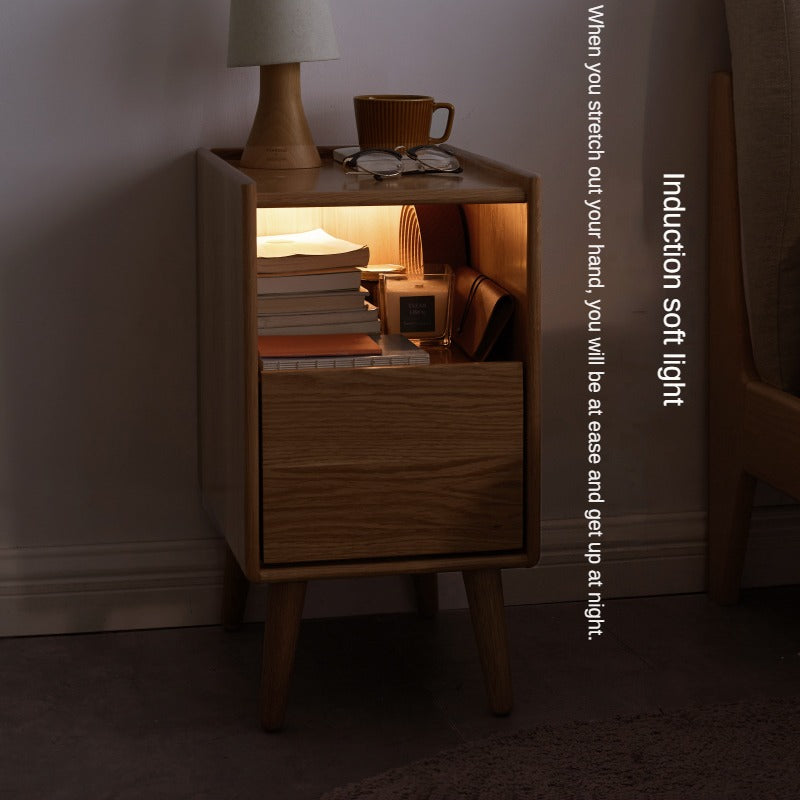 Oak Solid Wood, Solid Rubberwood Ultra-Narrow Nightstand.