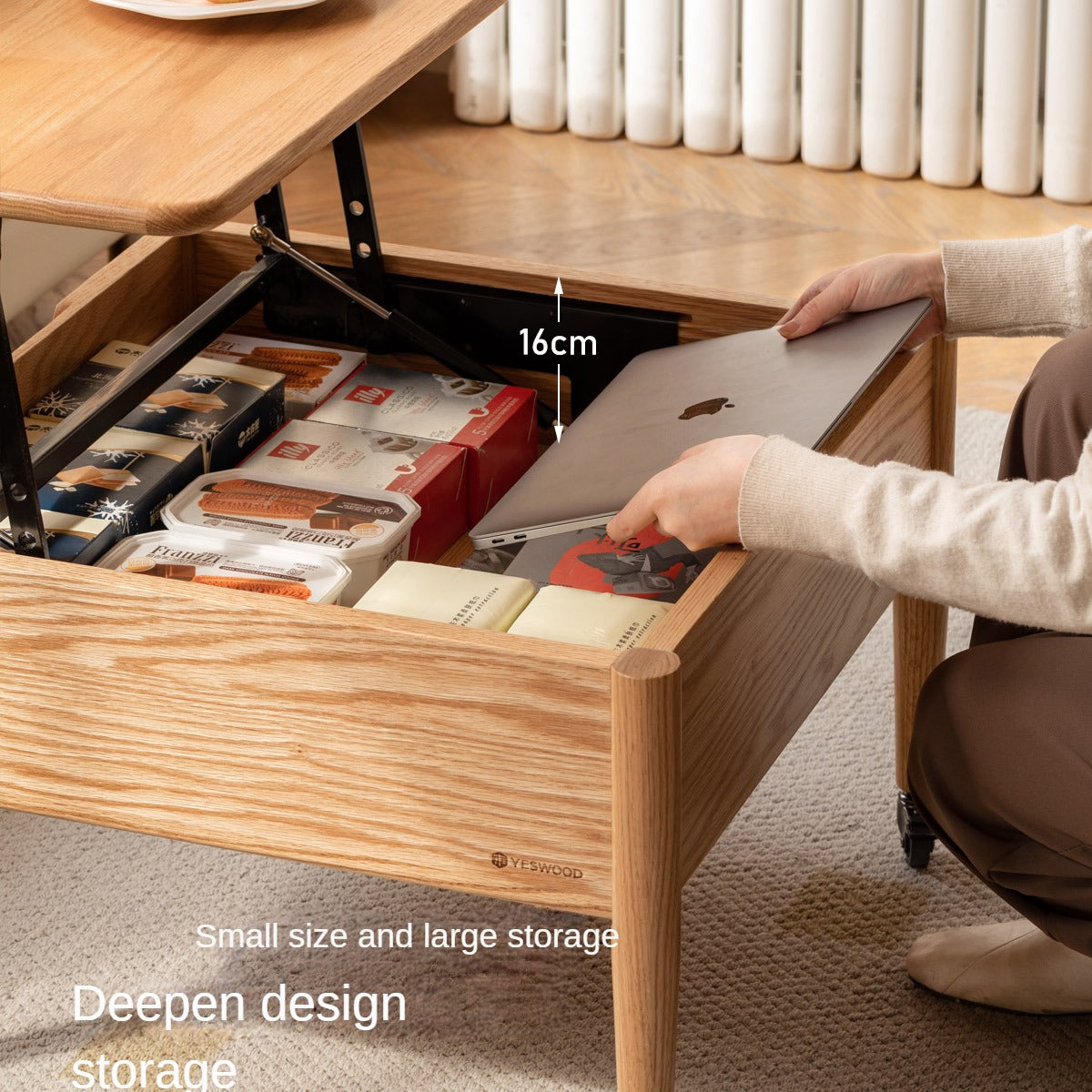 Oak Solid Wood Elevated Dual Purpose Folding Coffee Table