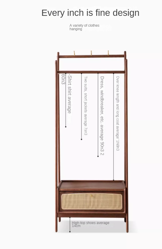 Oak Solid Wood Rattan Hanger Multi-Functional Coat Rack