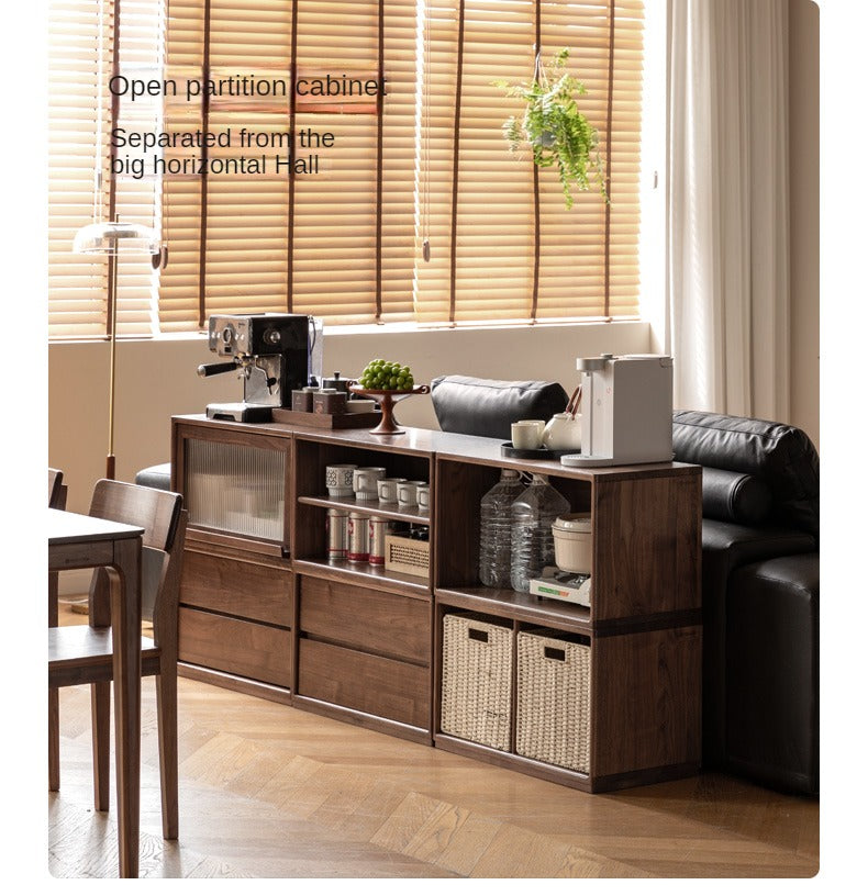 Black Walnut, Oak Solid Wood TV Cabinet Modern Module Combination Storage.