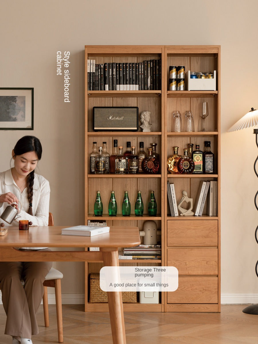 Cherry Solid Wood Bookcase Floor-Standing Free Combination Bookshelf
