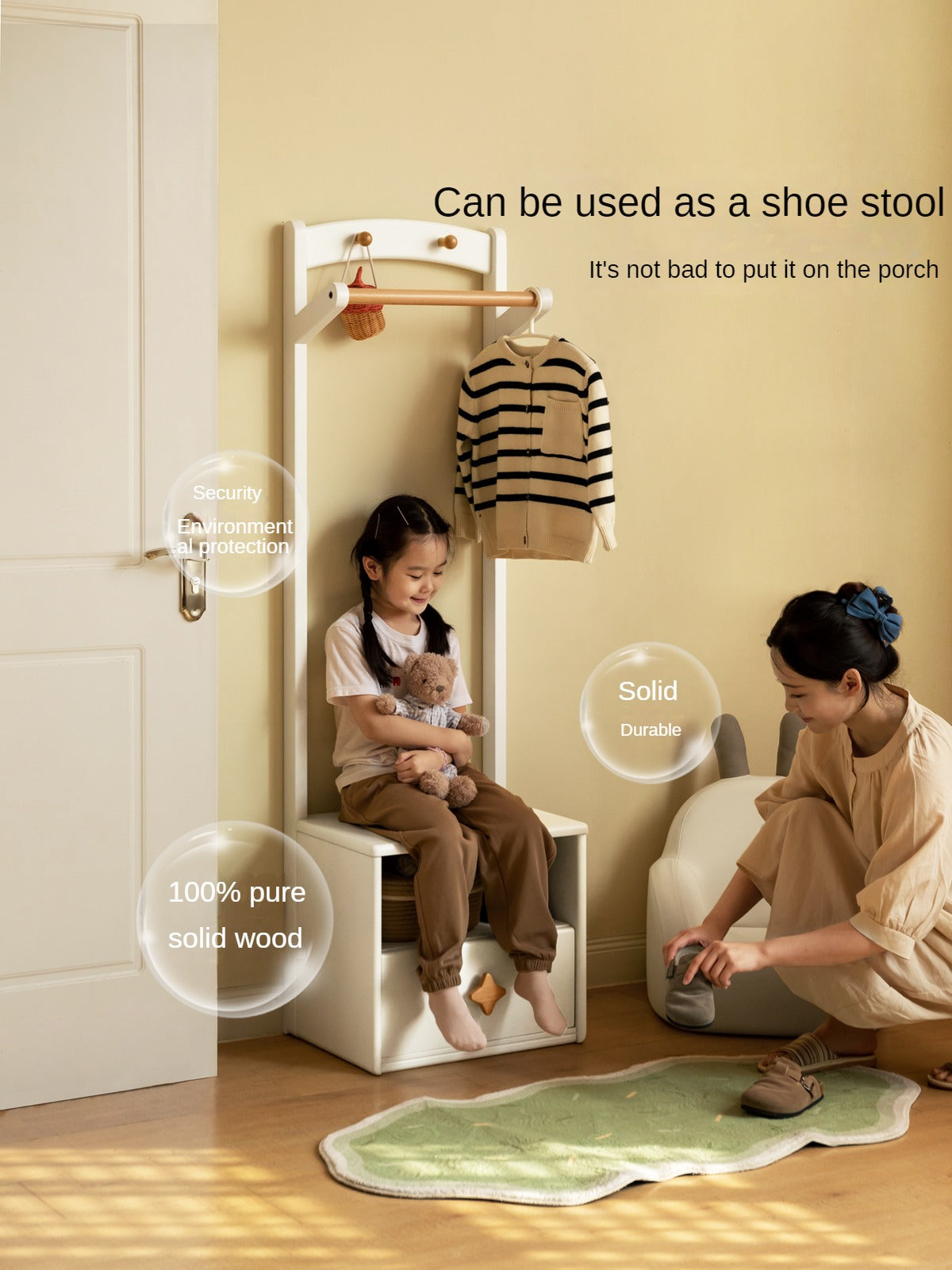 Poplar Solid Wood Clothes Hanger Nightstand-