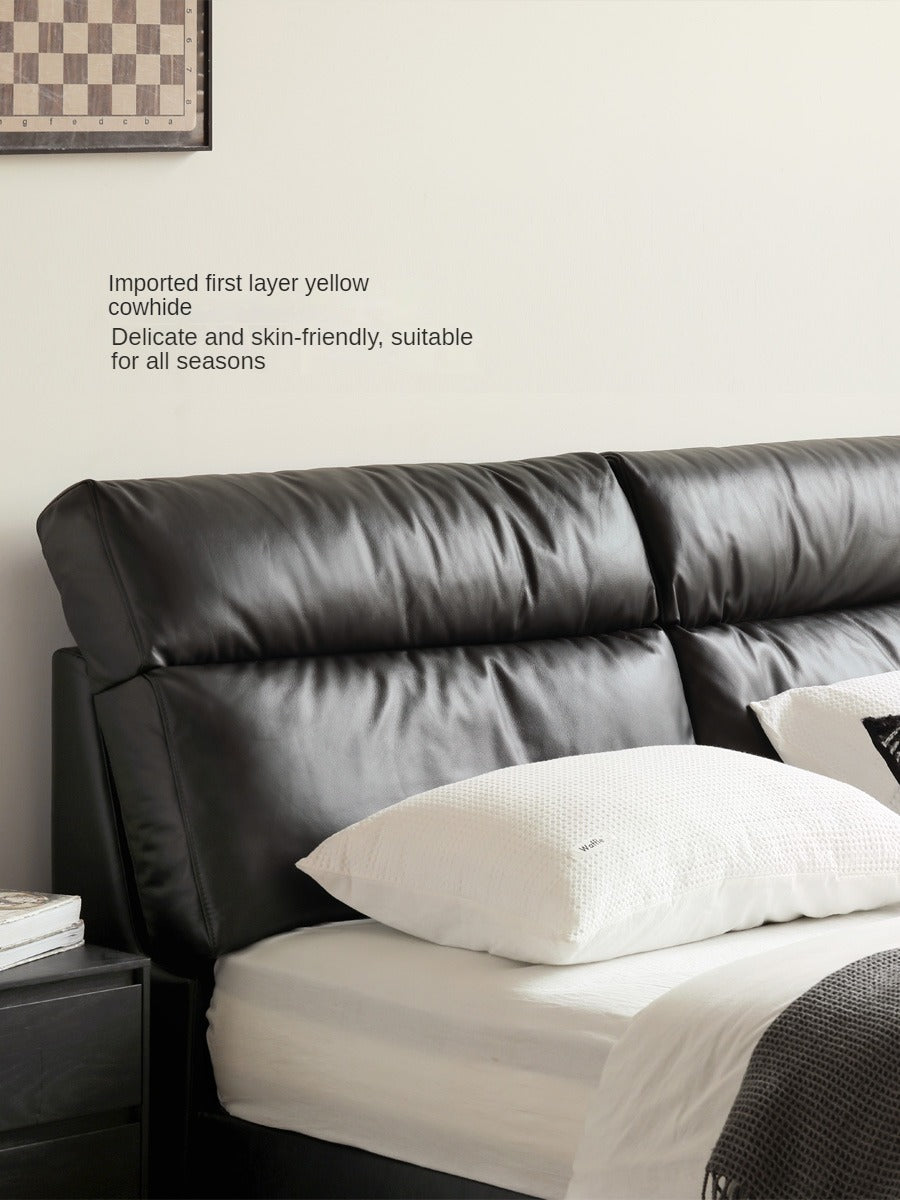 Leather Upholstered Bed with Down Filling